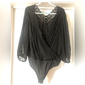 Express sheer black thong body suit, size XL